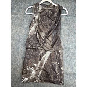 Halston Heritage Sheath Dress Women's 0 Brown Abstract Print Draped Sleeveless